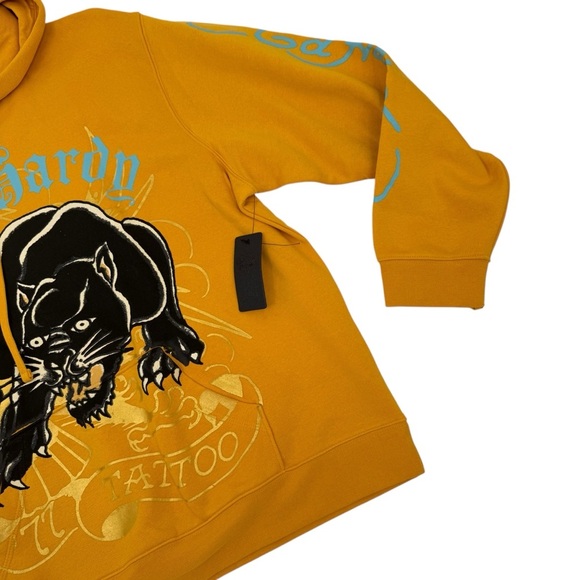 ED Hardy Men’s Size XXL yellow gold panther hoodie NWT - Picture 3 of 8